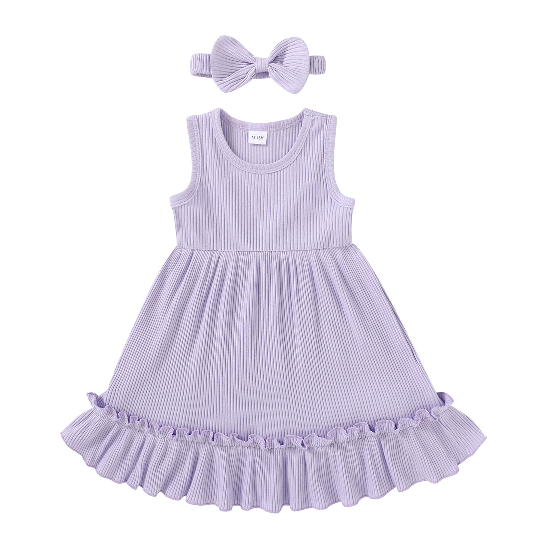 Tiny Cutey Baby Girl Dress Kid Summer Sleeveless Solid Beach Casual Dresses Sundress Clothes with Headband for 3-4T